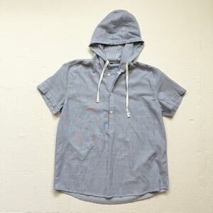 Shein Striped Cotton Blend Hooded Half Button Front Shirt, Size Medium